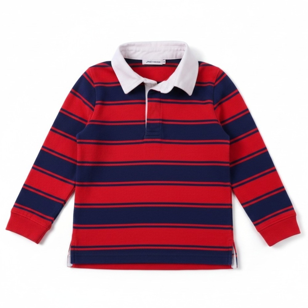 Janie and Jack Shirt Boys 2T Moto Red Blue Rugby Striped Long Sleeve Polo Resort